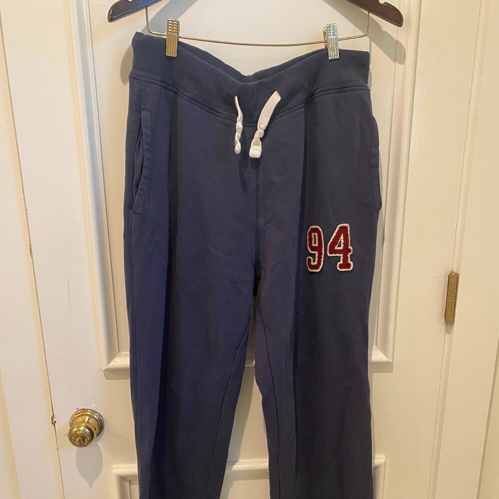 low rise baggy blue and red tie-up sweatpants